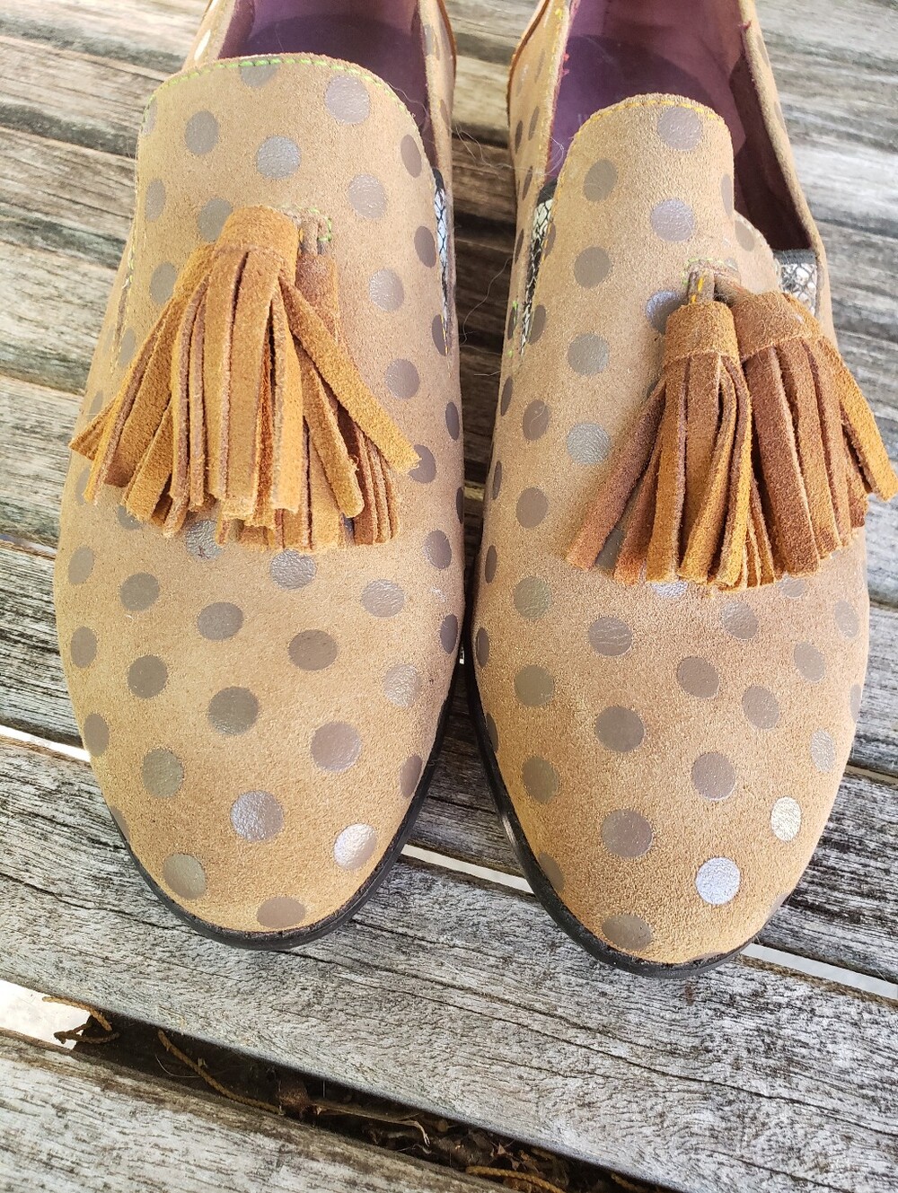 Spring Step L'Artiste Tan Polka Dot Tassel Suede Loafers Size US 9 Euro 40 - Picture 5 of 5